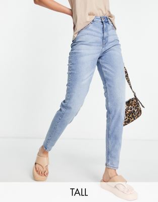 Pieces Tall Kesia high waisted mom jeans in bleach wash - ASOS Price Checker