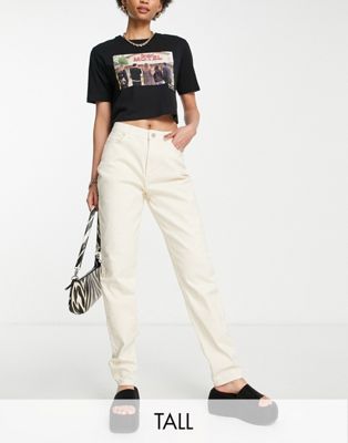 Pieces Tall Kesia high waisted Mom jeans in ecru - ASOS Price Checker