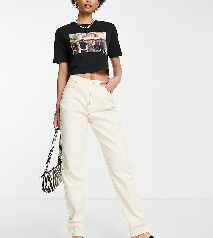 Pieces Tall Kesia high waisted Mom jeans in ecru-White