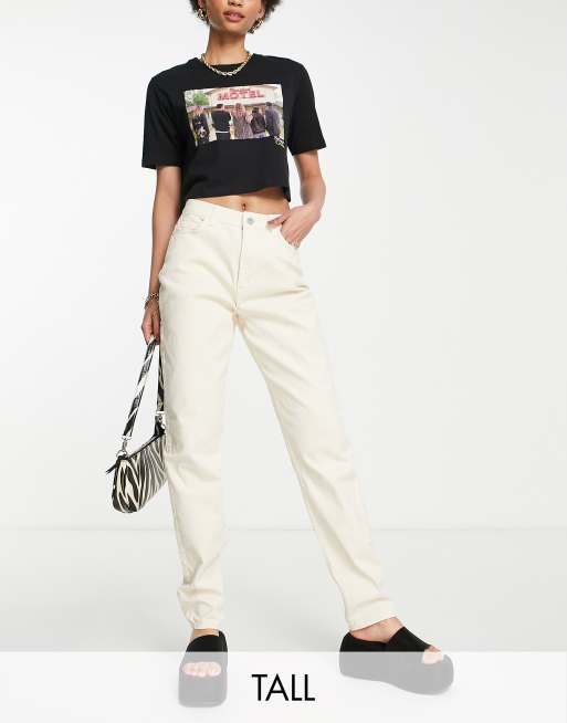 Pieces Tall Kesia high waisted Mom jeans in ecru