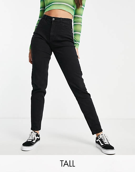 Pieces Tall Kesia slim mom jeans in black