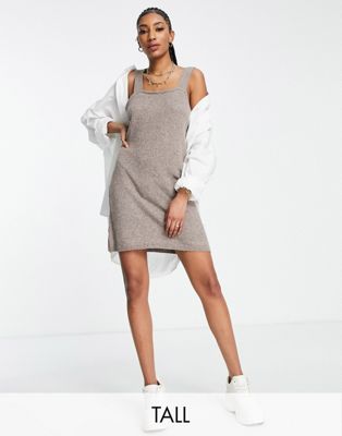 Pieces Tall knitted mini pinafore dress in taupe - ASOS Price Checker
