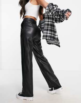 wide leg leather look trousers