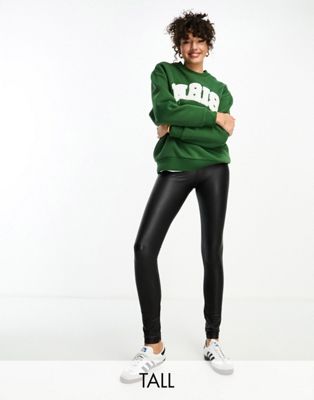 Pieces Tall fleece lined leather look leggings in black - ASOS Price Checker