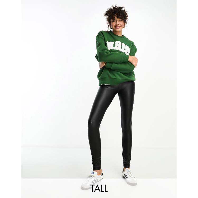 Pieces Tall - Legging met leerlook en fleece-voering in zwart