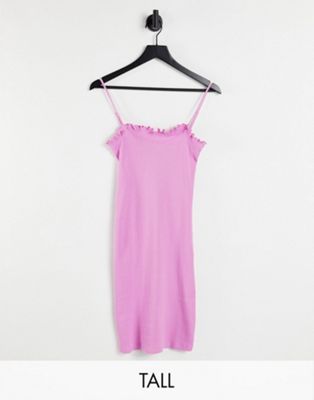 Pieces Tall lettuce egde ribbed bodycon mini dress in pink - ASOS Price Checker