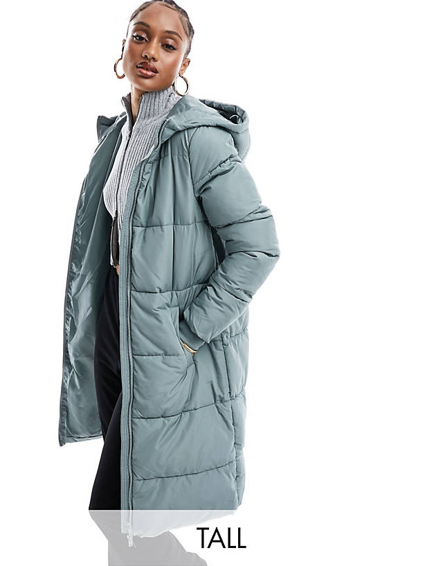 Pieces Tall - longline padded coat in slate grey
