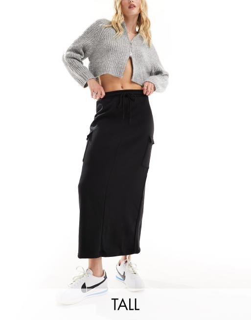 Pieces Tall - Midi-cargorok van jersey sweaterstof in zwart