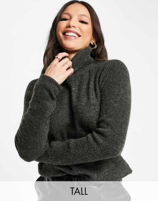 Pieces Tall - Olivengrøn longline-rullekravebluse