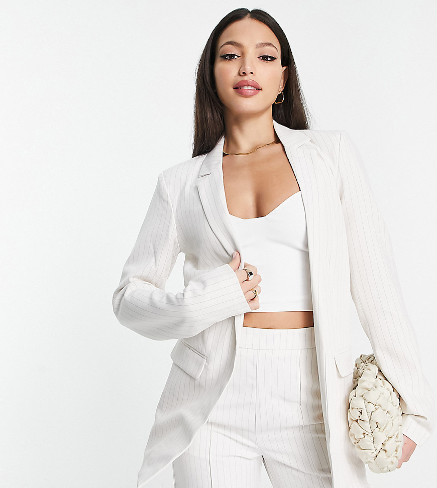 Pieces Tall oversized blazer co-ord in white pinstripe