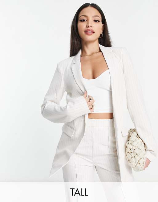 Pieces Tall oversized blazer in white pinstripe (part of a set)