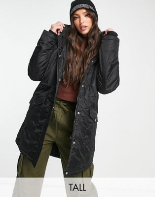 Pieces Tall padded parka coat in black