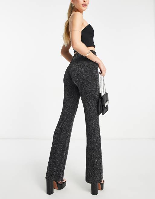 Pieces Tall - Pantalon évasé à taille haute - Noir pailleté, 2 de 4