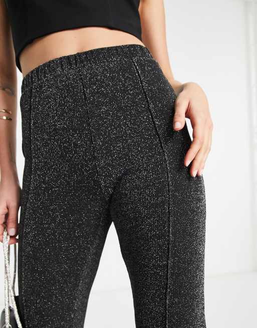 Pieces Tall - Pantaloni a zampa neri glitterati a vita alta, 4 di 4
