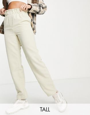Pieces Tall paperbag waist straight leg cord trousers in cream - ASOS Price Checker