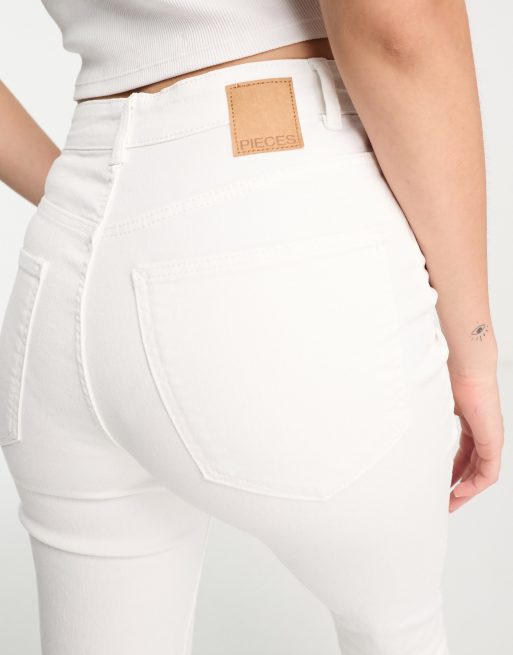 Pieces Tall Peggy flared jeans in white