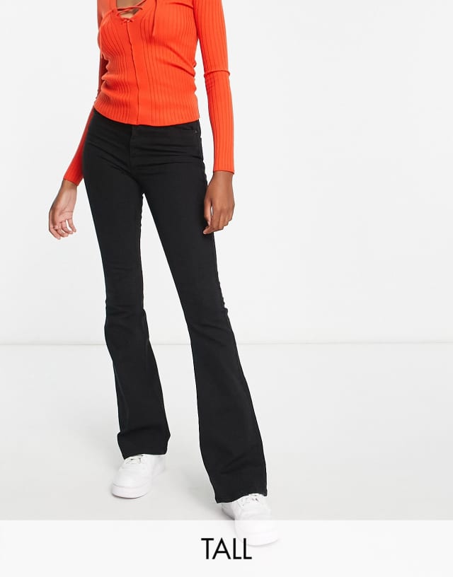 Pieces Tall Peggy high rise flare jeans in black