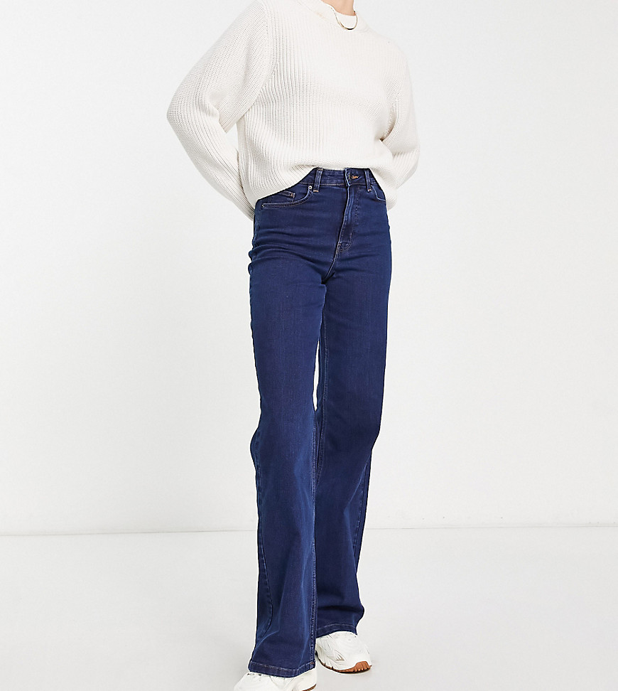Pieces Tall Peggy high waisted wide leg jeans in dark blue