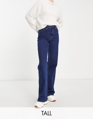 Pieces Tall - Peggy - Jeans in Dunkelblau mit hohem Bund und weitem Bein