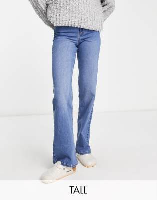 Pieces Tall - Peggy - Jeans in Mittelblau mit hohem Bund und weitem Bein