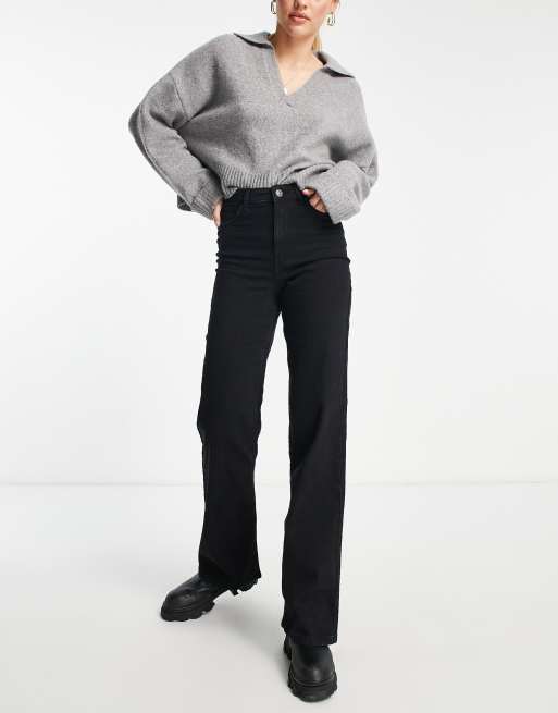 Pieces Tall – Peggy – Jeans in Schwarz mit hohem Bund und weitem Bein, 4 von 4