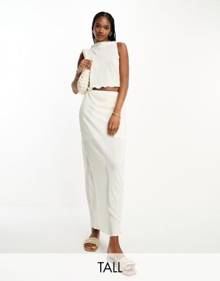 Pieces Tall plisse maxi skirt in cream - part of a set-White