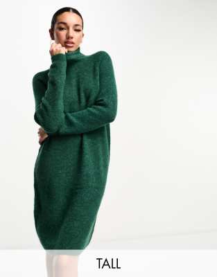 Pieces Tall Pieces Tall roll neck mini jumper dress in dark green
