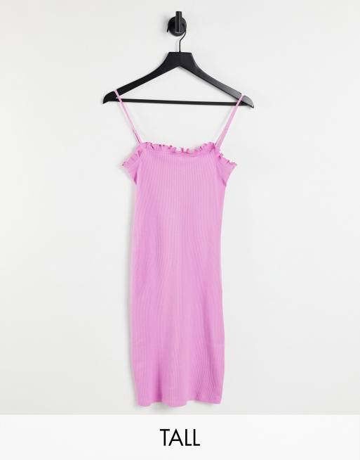 Pieces Tall – Rosa ribbad miniklänning i bodycon-modell med rullfåll