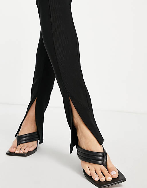 Trousers & Leggings Pieces Tall split hem high waisted trousers in black 