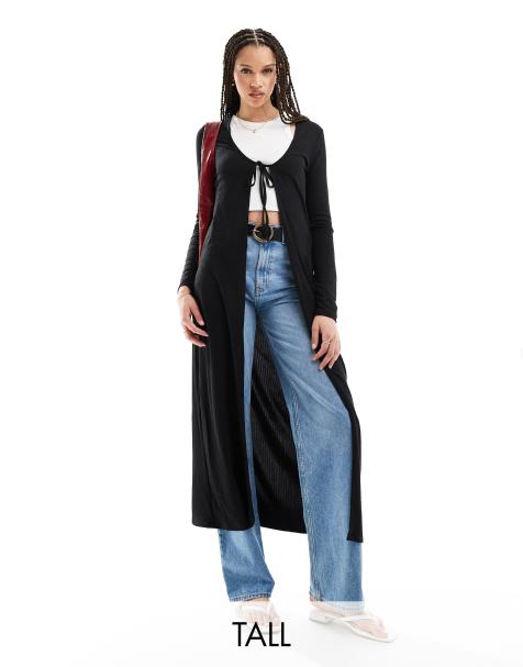 Pieces Tall tie front maxi cardigan in black - view 1