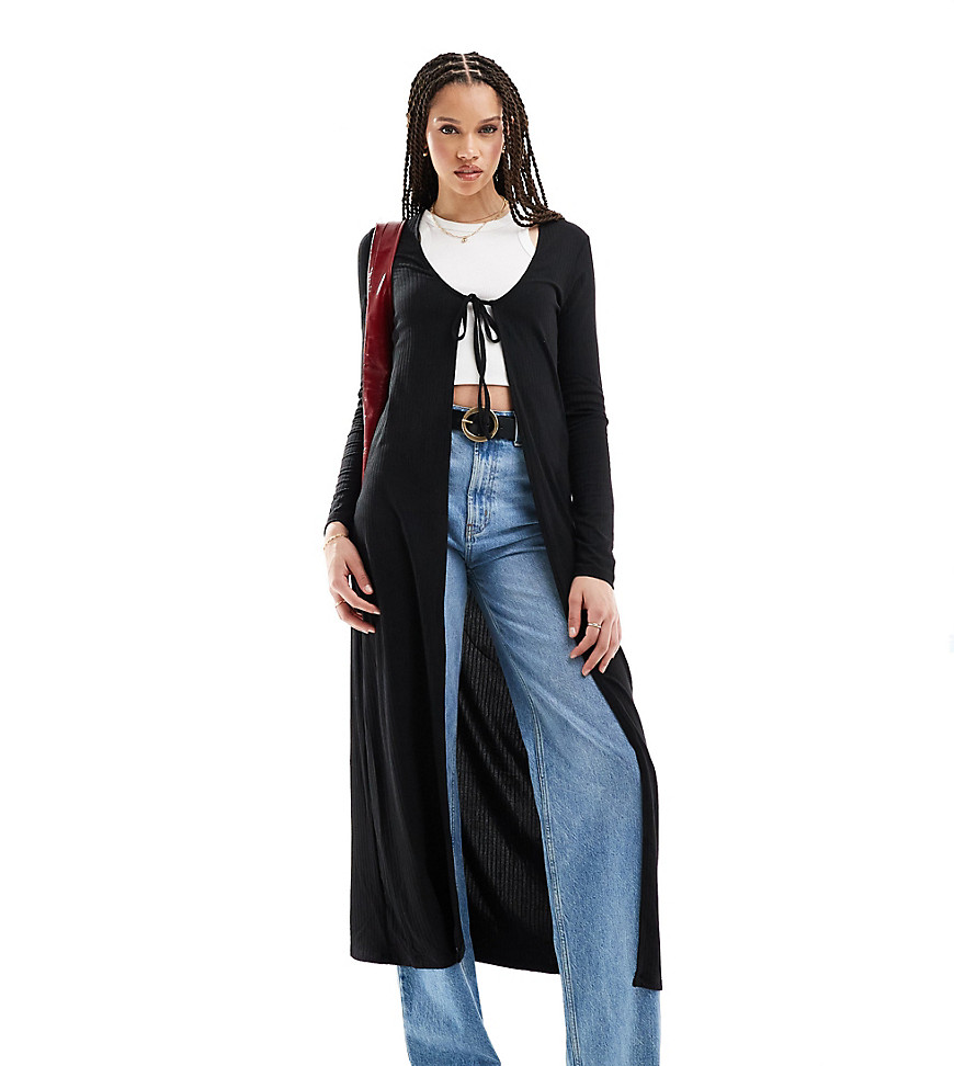 Pieces Tall Tie Front Maxi Cardigan In Black