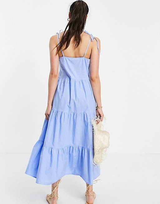 Women Pieces Tall tiered cami midi dress in blue 