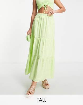 Pieces Tall Pieces Tall tiered maxi skirt in lime gingham-Green