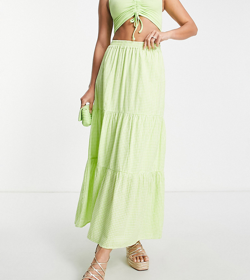 tiered maxi skirt in lime gingham-Green