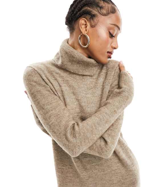 アトリエGG Modal Wool Turtle 1½ Pieces Tall turtle neck maxi sweater dress in stone | ASOS