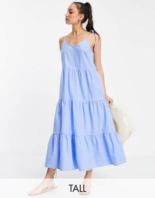 Pieces Tall - Vestito midi a fasce con spalline sottili blu