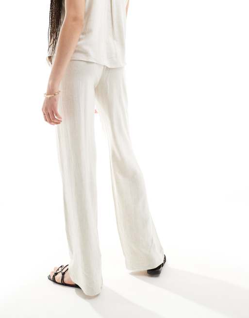 Pieces Tall – Weit geschnittene Leinenhose in Creme, Kombiteil, 2 von 5