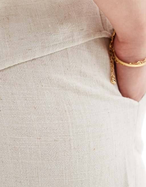 Pieces Tall – Weit geschnittene Leinenhose in Creme, Kombiteil, 5 von 5