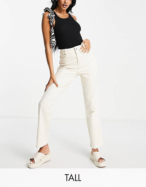 Women Pieces Tall wide leg jeans in cream 