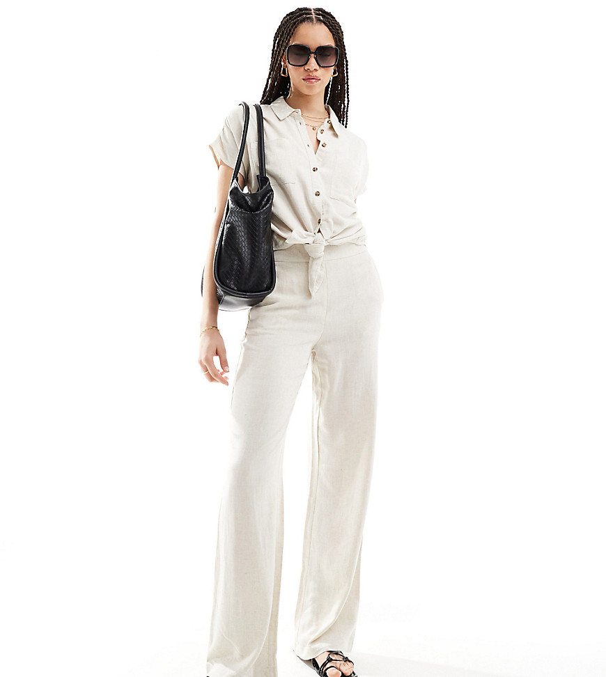 Pieces Tall wide leg linen trousers co-ord in cream-White