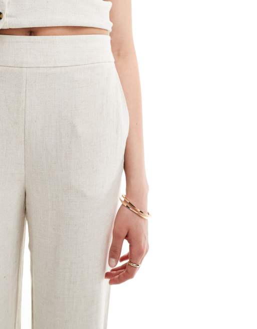 Pieces Tall wide leg linen trousers co-ord in cream, 4 of 5