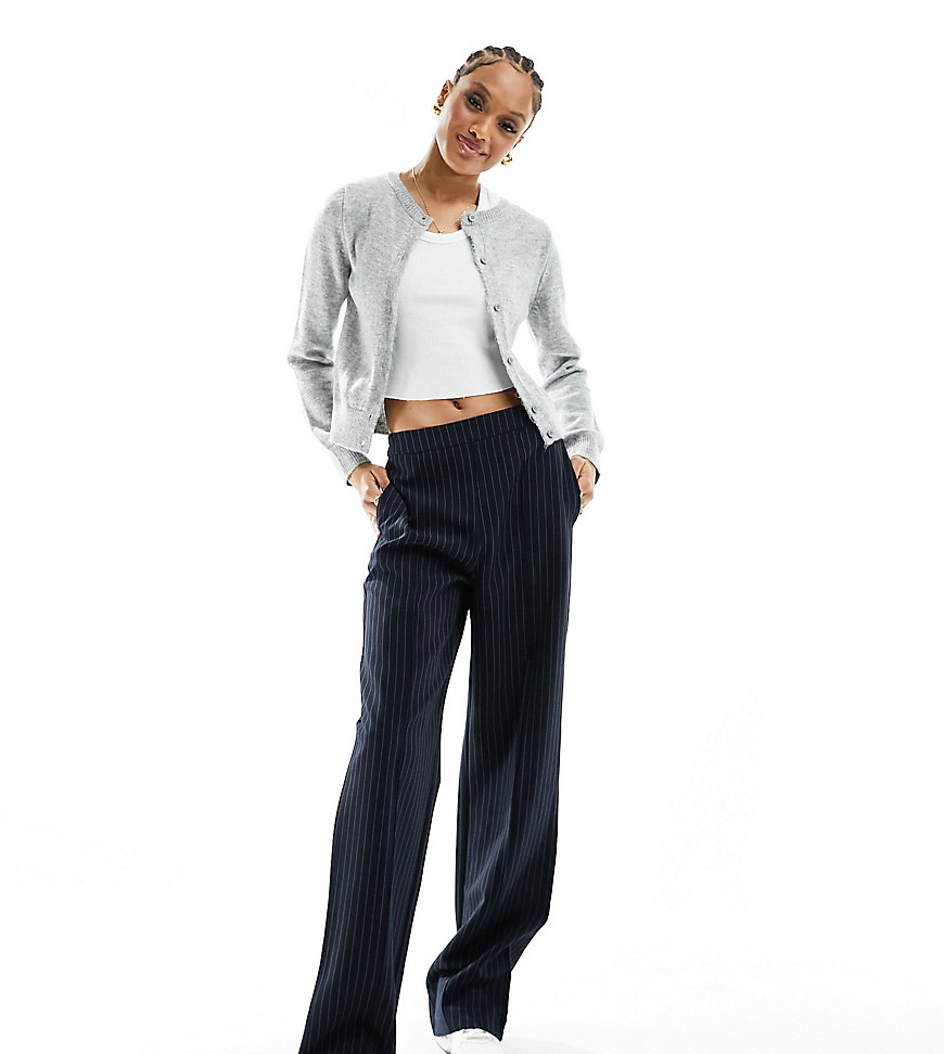 Pieces Tall wide leg tailored trousers in charcoal pinstripe-Grey