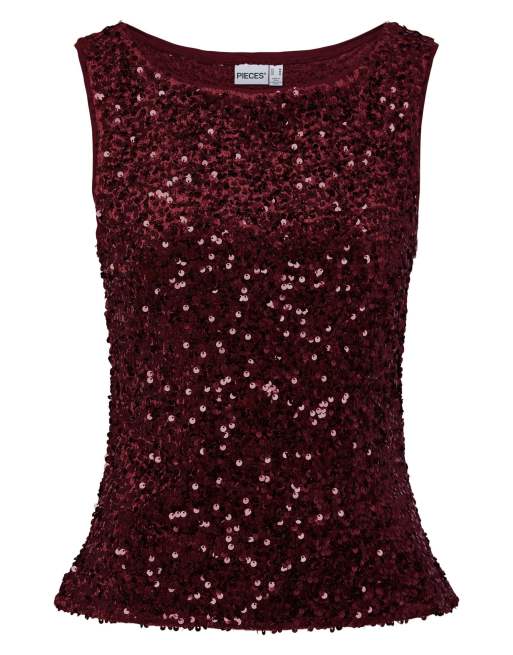 Pieces - Tanktop in bordeauxrood, 6 van 6