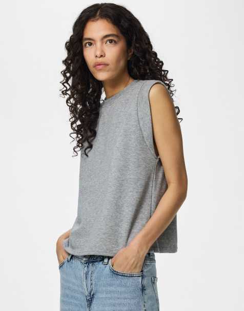 Pieces - Tanktop in gemêleerd lichtgrijs - view 1