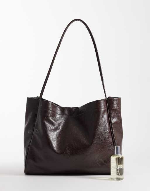 Pieces - Tas van gekreukt imitatielakleer in chocoladebruin, 2 van 4