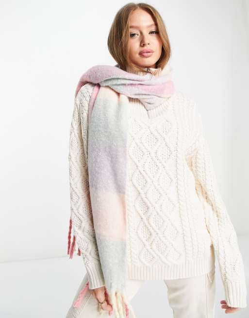Pieces tassle scarf in pastel check