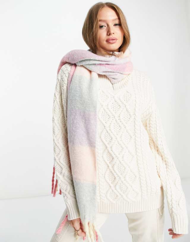 Pieces tassle scarf in pastel plaid