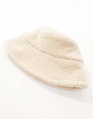 Shop Pieces Teddy Bucket Hat In White