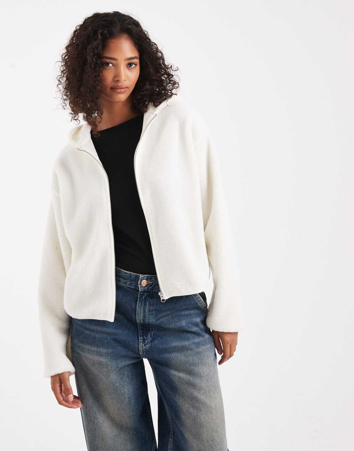 Pieces teddy hooded jacket in white