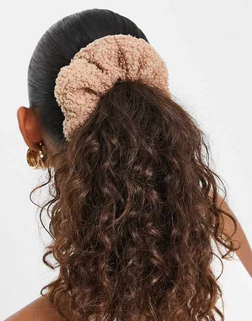 Pieces teddy scrunchie in brown | ASOS